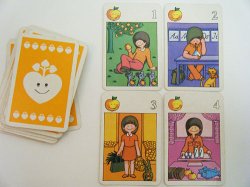 画像1: 【４枚組】旧東ドイツ時代のカード（リンゴ＆黒髪の女の子）