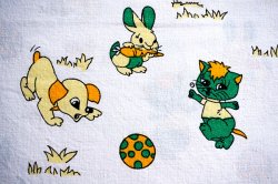画像1: ドイツ70's★仲良し３匹（犬・ウサギ・猫）はぎれ