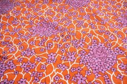 画像1: 70's◆ピンクの花とオレンジの葉のファブリック