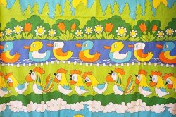 画像4: ドイツ70's◆並んだ鳥さん♪子供柄ファブリック（はぎれ）