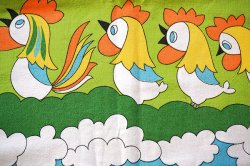 画像3: ドイツ70's◆並んだ鳥さん♪子供柄ファブリック（はぎれ）