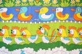ドイツ70's◆並んだ鳥さん♪子供柄ファブリック（はぎれ）