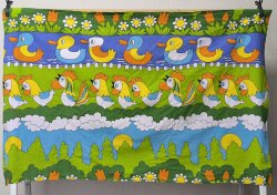 画像6: ドイツ70's◆並んだ鳥さん♪子供柄ファブリック（はぎれ）