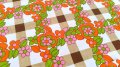 花とチェック（暖色系）はぎれ
