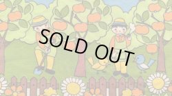 画像1: ドイツ70's◆農夫とカラフルな風景の生地（訳ありはぎれ）