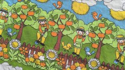 画像3: ドイツ70's◆農夫とカラフルな風景の生地（はぎれ）