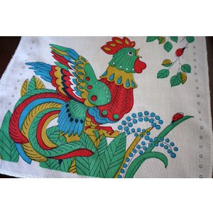 画像: 【未使用品】ヴィンテージ・ハンカチ◆カラフルこけこっこー