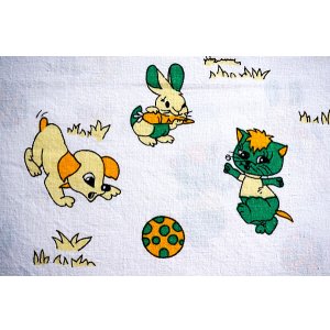 画像: ドイツ70's★仲良し３匹（犬・ウサギ・猫）はぎれ