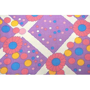 画像: 【未使用品】ドイツ70's●花とカラフルなドットのファブリック（薄パープル）