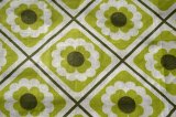 画像: 【未使用品】70's◆お花が整列したファブリック（緑）はぎれ