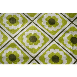 画像: 【未使用品】70's◆お花が整列したファブリック（緑）はぎれ