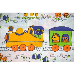 画像: Richard Scarry？の可愛い動物柄ファブリック（はぎれ）