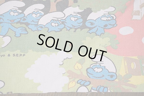 画像5: ドイツヴィンテージ★スマーフの森のファブリック（はぎれ大）