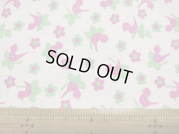 画像4: ドイツ70's◆ピンクの小鳥と花のファブリック（はぎれ）