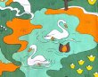 画像1: 大人配色のメルヘン柄ファブリック（大きめはぎれ）