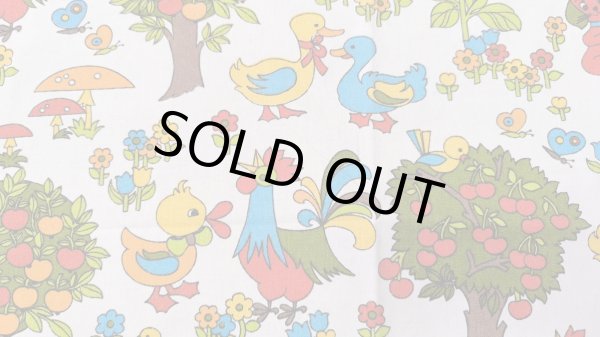 画像1: 70's★色んな種類の鳥や動植物たちの生地（はぎれ）