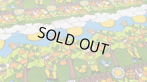 画像3: ドイツ70's◆農夫とカラフルな風景の生地（訳ありはぎれ）