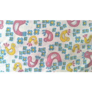 画像: DDR◆鳥と花の生地(ブルー系)はぎれ