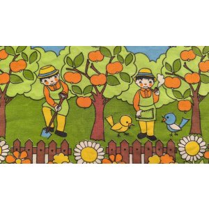 画像: ドイツ70's◆農夫とカラフルな風景の生地（はぎれ）