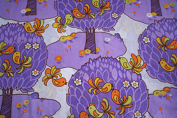 画像3: 70's★カラフルな鳥と紫色の木（ファブリック）