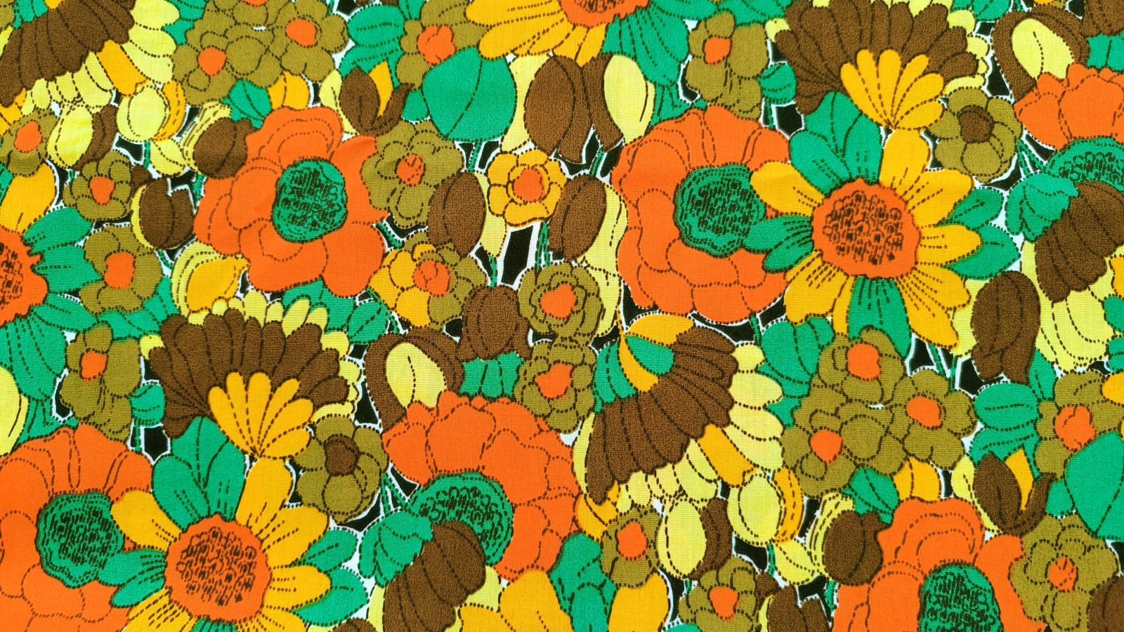 画像1: 秋色ビンテージフラワーファブリック（はぎれ）