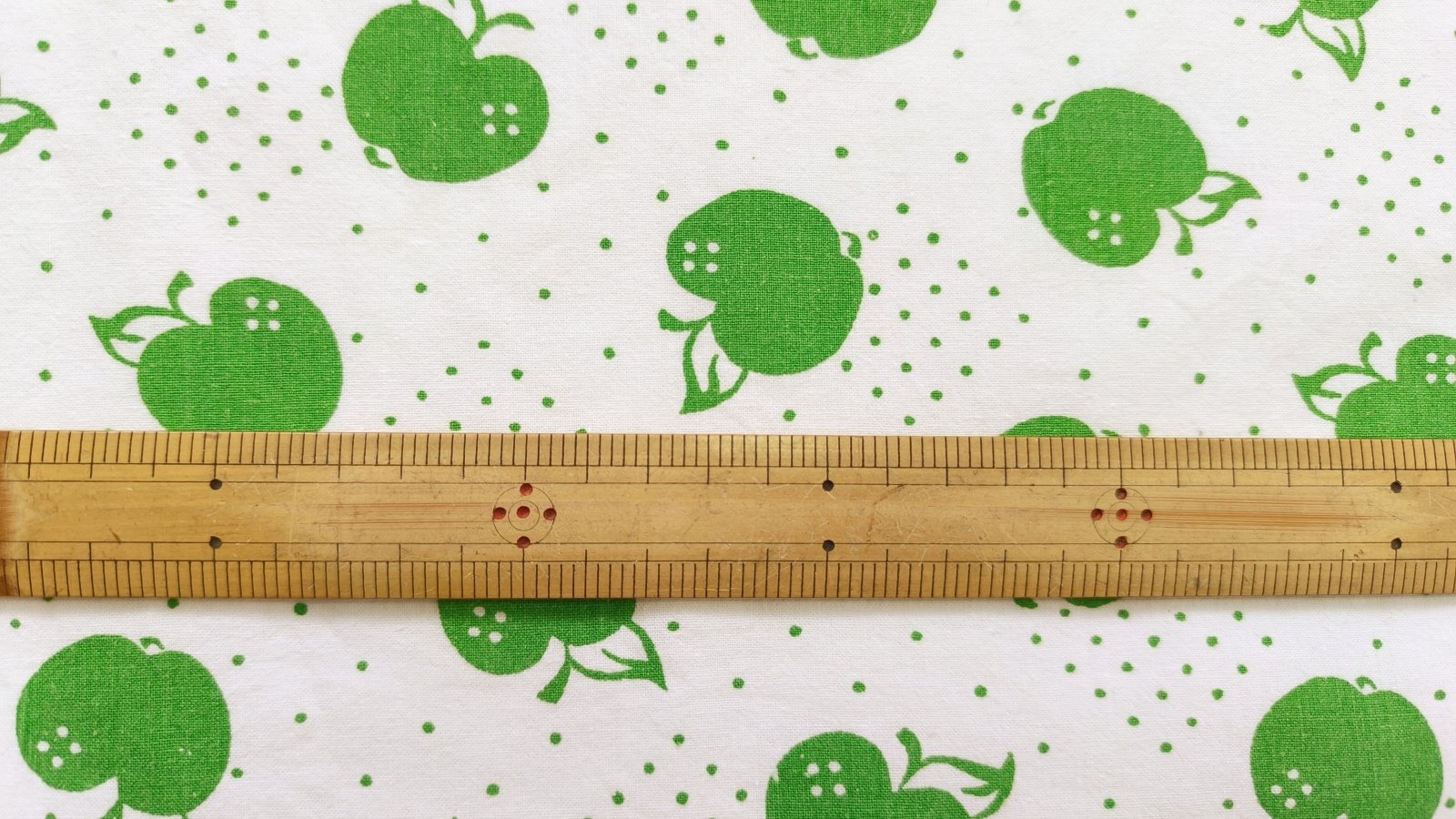 画像3: 70's◆緑のリンゴとドット生地（はぎれ）