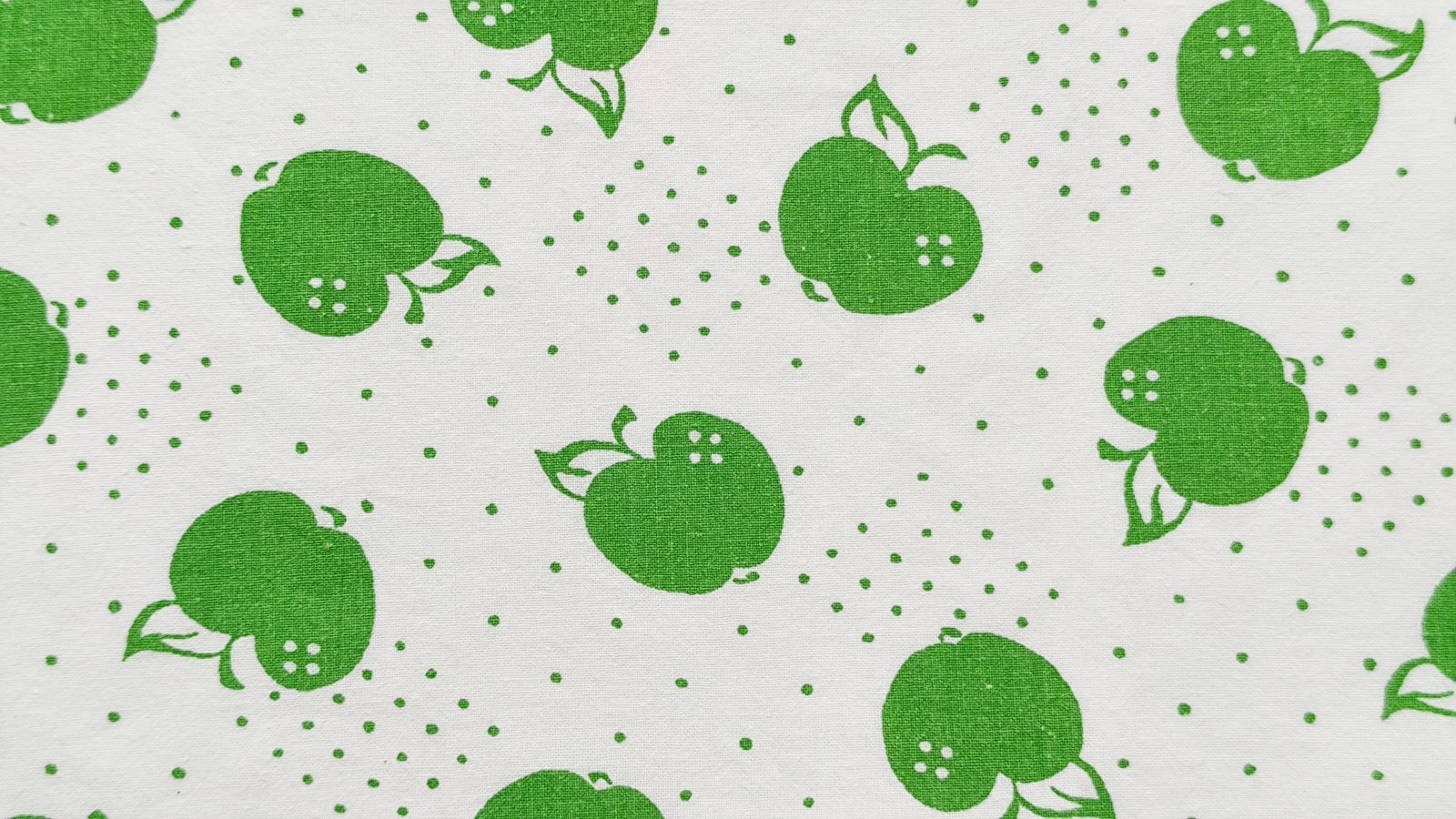 画像1: 70's◆緑のリンゴとドット生地（はぎれ）