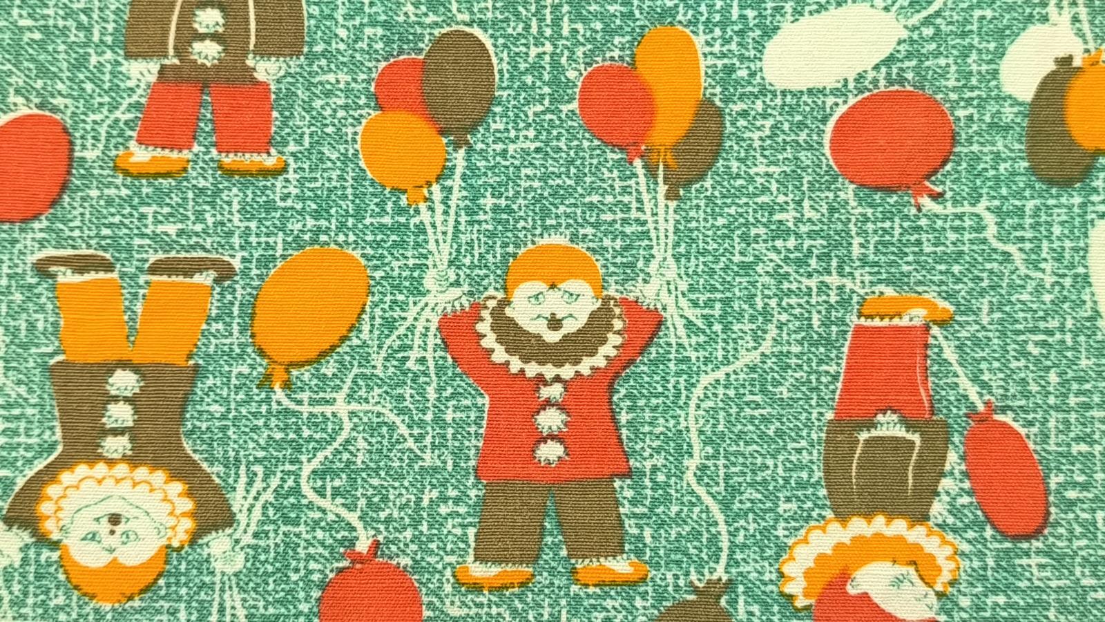 画像1: DDR★人面風船とピエロのキモかわファブリック（はぎれ）