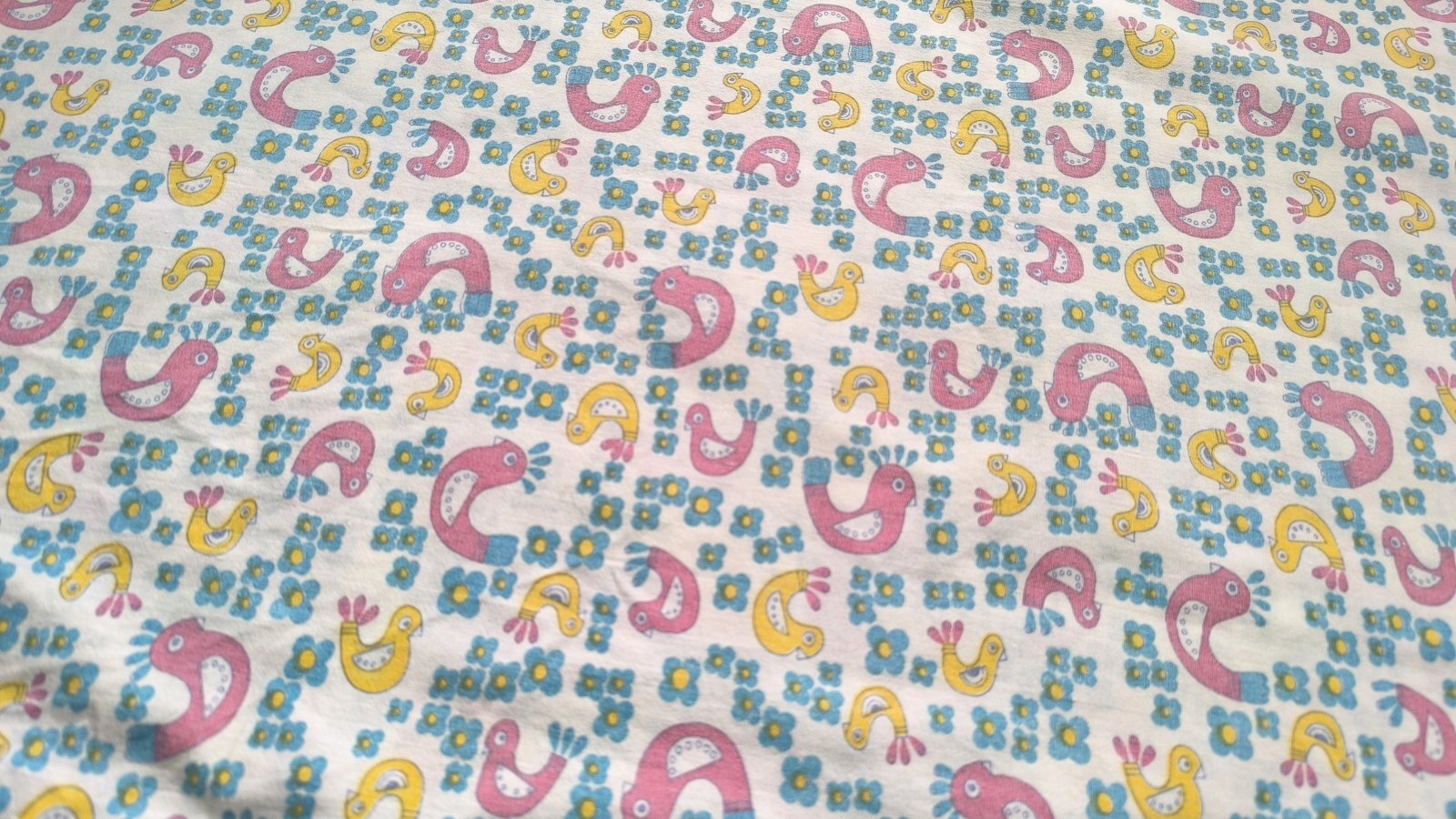 画像4: DDR◆鳥と花の生地（ブルー系）はぎれ