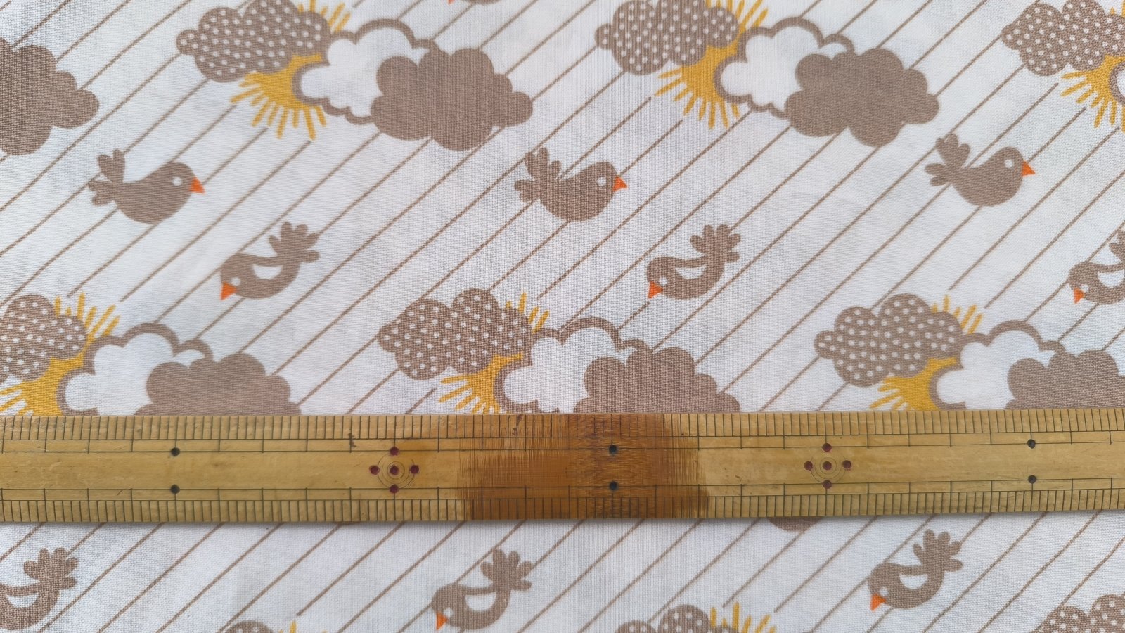 画像2: ドイツ70年代★ラヴリ〜な鳥＆雲（はぎれ）