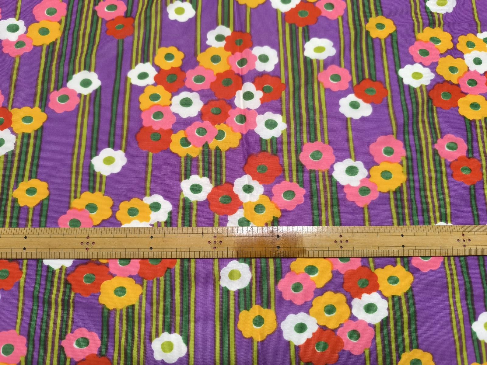 画像2: 70's カラフルお花と茎？のライン(大きめハギレ)